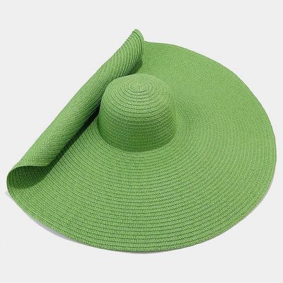 Impressão de tela de seda Chapéu de palha dobrável para mulheres para verão casual Praia de sol