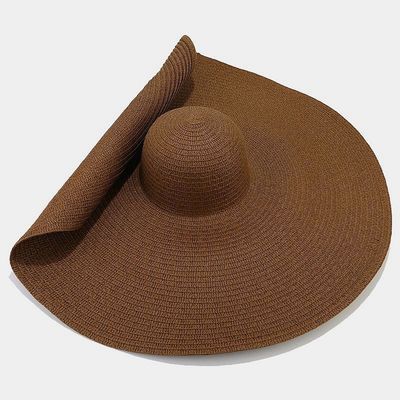 Impressão de tela de seda Chapéu de palha dobrável para mulheres para verão casual Praia de sol