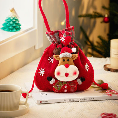 Saco de boneca de boneco 3D com alce do Pai Natal OEM/ODM Acceptável Saco de doces de Natal
