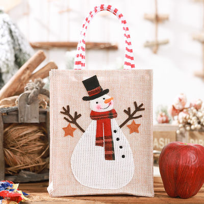 Papai Noel Homem de Neve Alce Presente de Natal Linho listrado Tote de perna pendurada com logotipo personalizado