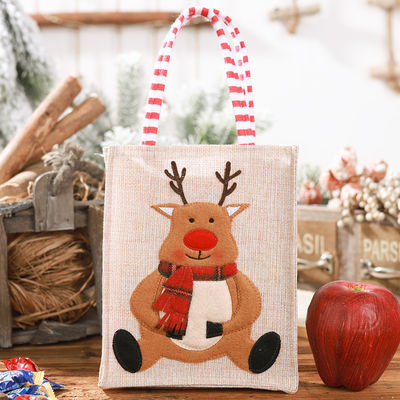 Papai Noel Homem de Neve Alce Presente de Natal Linho listrado Tote de perna pendurada com logotipo personalizado
