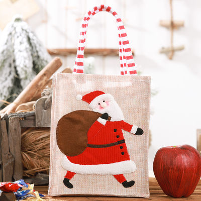 Papai Noel Homem de Neve Alce Presente de Natal Linho listrado Tote de perna pendurada com logotipo personalizado