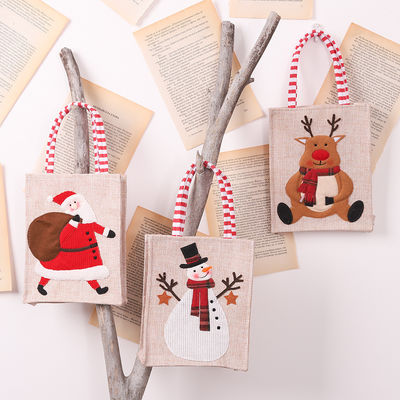 Papai Noel Homem de Neve Alce Presente de Natal Linho listrado Tote de perna pendurada com logotipo personalizado