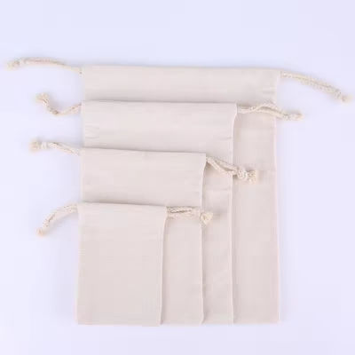 Algodão Orgânico Muselina Duplo Shopping Canvas Drawstring Saco de poeira Saco para saco de sapatos Custom Logotipo