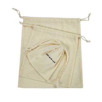 Algodão Orgânico Muselina Duplo Shopping Canvas Drawstring Saco de poeira Saco para saco de sapatos Custom Logotipo