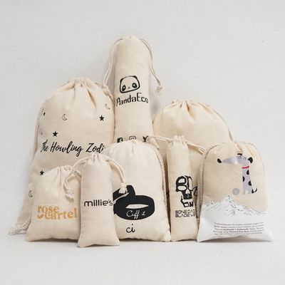 Algodão Orgânico Muselina Duplo Shopping Canvas Drawstring Saco de poeira Saco para saco de sapatos Custom Logotipo