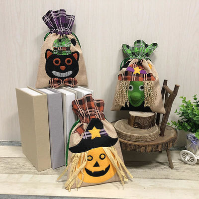 Bolsa de doces de Halloween de cor personalizada com cordel não tecido Bolsa de presente criativa