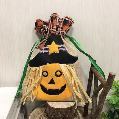 Bolsa de doces de Halloween de cor personalizada com cordel não tecido Bolsa de presente criativa