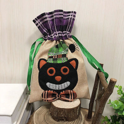 Bolsa de doces de Halloween de cor personalizada com cordel não tecido Bolsa de presente criativa