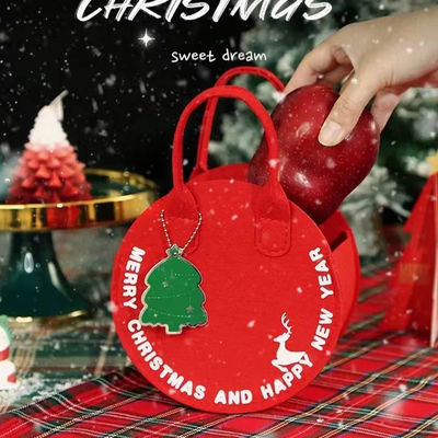 Saco de feltro de Natal de moda Saco de compras do Pai Natal vermelho com design de saco de presente redondo