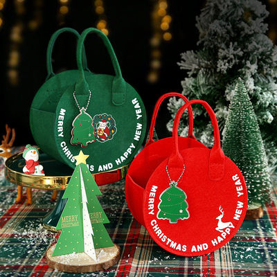 Saco de feltro de Natal de moda Saco de compras do Pai Natal vermelho com design de saco de presente redondo