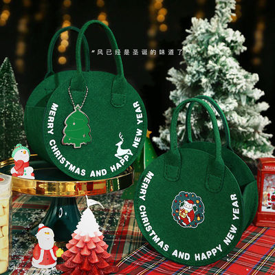 Saco de feltro de Natal de moda Saco de compras do Pai Natal vermelho com design de saco de presente redondo