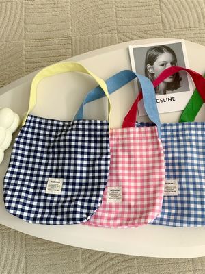 Bolsa de Mulheres de Monograma de Coloração Personalizada Bolsa de Ombros de Grande Capacidade Bolsa Gingham Tote