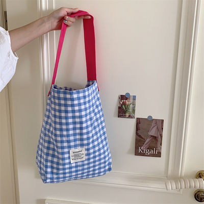 Bolsa de Mulheres de Monograma de Coloração Personalizada Bolsa de Ombros de Grande Capacidade Bolsa Gingham Tote