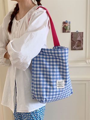 Bolsa de Mulheres de Monograma de Coloração Personalizada Bolsa de Ombros de Grande Capacidade Bolsa Gingham Tote
