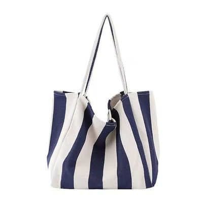 Saco de lona de algodão de cor personalizada para compras OEM/ODM aceitável Saco Tote com listras