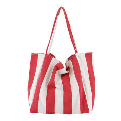 Saco de lona de algodão de cor personalizada para compras OEM/ODM aceitável Saco Tote com listras