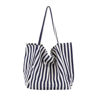 Saco de lona de algodão de cor personalizada para compras OEM/ODM aceitável Saco Tote com listras