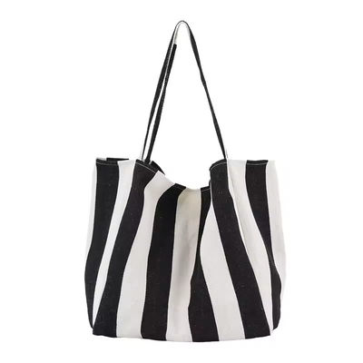 Saco de lona de algodão de cor personalizada para compras OEM/ODM aceitável Saco Tote com listras