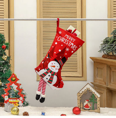 Tipo de fechamento aberto Decoração de meias de Natal Saco de presente de boneco de neve para pendente de lareira