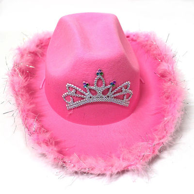 Chapéu de cowboy ocidental rosa com coroa rosa claro e logotipo personalizável