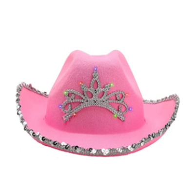 Chapéu de cowboy ocidental rosa com coroa rosa claro e logotipo personalizável