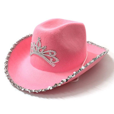 Chapéu de cowboy ocidental rosa com coroa rosa claro e logotipo personalizável
