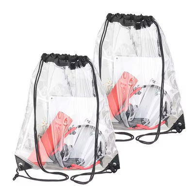 Comércio PVC impermeável Mochila transparente Mochila de cordas com desenho impresso personalizado