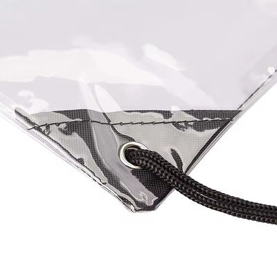 Comércio PVC impermeável Mochila transparente Mochila de cordas com desenho impresso personalizado