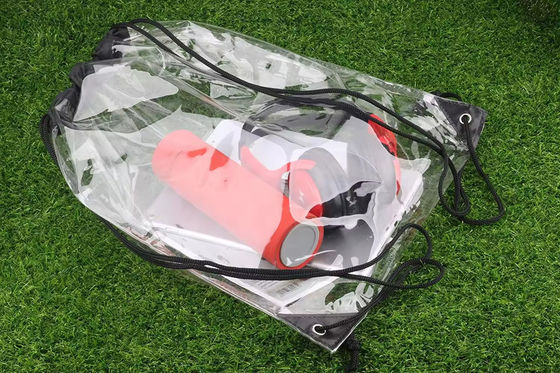 Comércio PVC impermeável Mochila transparente Mochila de cordas com desenho impresso personalizado