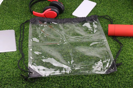 Comércio PVC impermeável Mochila transparente Mochila de cordas com desenho impresso personalizado