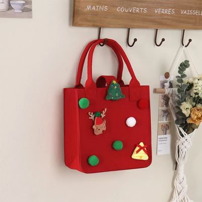 Saco de feltro vermelho colorido Logotipo personalizado Saco de presente de Natal aceito para Ins Style