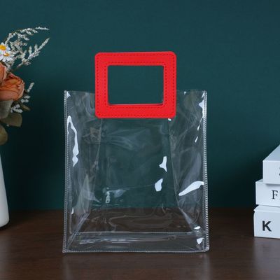 Saco de praia de viagem e de saída para senhoras Saco de compras de PVC transparente com alça de couro