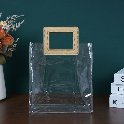 Saco de praia de viagem e de saída para senhoras Saco de compras de PVC transparente com alça de couro