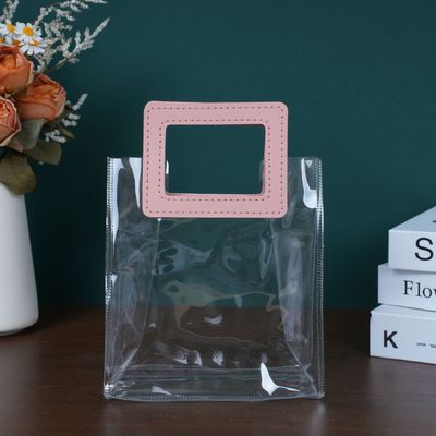 Saco de praia de viagem e de saída para senhoras Saco de compras de PVC transparente com alça de couro