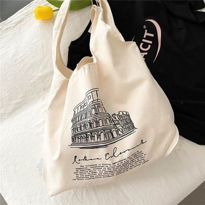 Estilo manuseado Custom Logotipo completo impresso Saco grande de lona para compras e praia