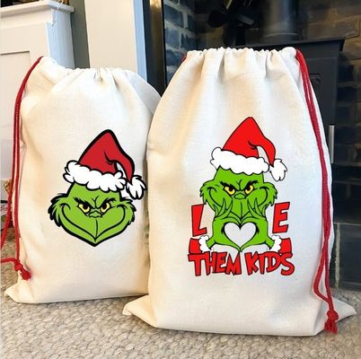 Bolsa de cordas de Natal de sublimação de cores personalizadas para embrulho de presentes personalizados