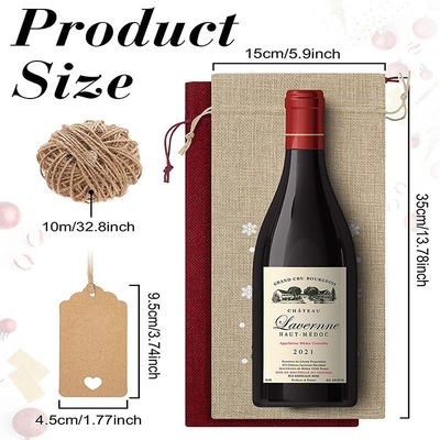 Sacos de vinho de Natal reutilizáveis de juta para garrafas de vinho Tipo de padrão de letra personalizado