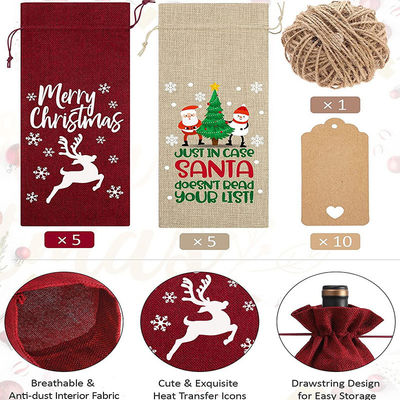 Sacos de vinho de Natal reutilizáveis de juta para garrafas de vinho Tipo de padrão de letra personalizado