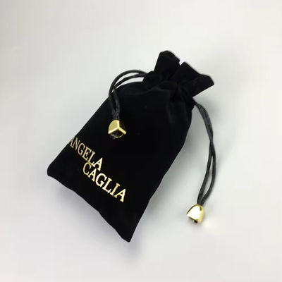 Bolsa de Veludo de Impressão de Ouro Negro Portátil para Embalagens de Joias Personalizadas