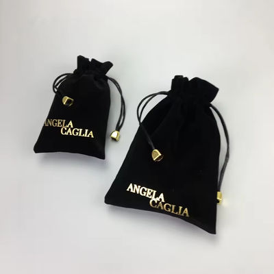 Bolsa de Veludo de Impressão de Ouro Negro Portátil para Embalagens de Joias Personalizadas