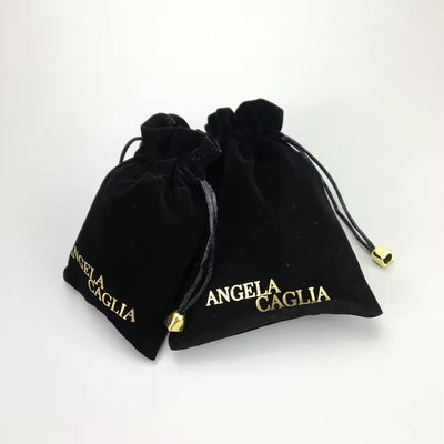 Bolsa de Veludo de Impressão de Ouro Negro Portátil para Embalagens de Joias Personalizadas