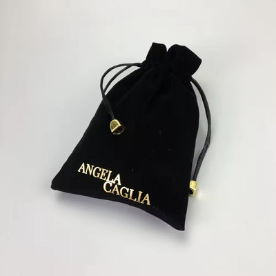 Bolsa de Veludo de Impressão de Ouro Negro Portátil para Embalagens de Joias Personalizadas
