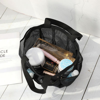 Saco de toque de praia de malha para armazenamento de cosméticos e roupas de banho femininos nas férias de verão