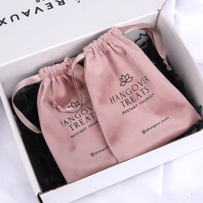 Saco de poeira de veludo rosa médio 30-50cm para embalagem cosmética de presente de cordas personalizadas