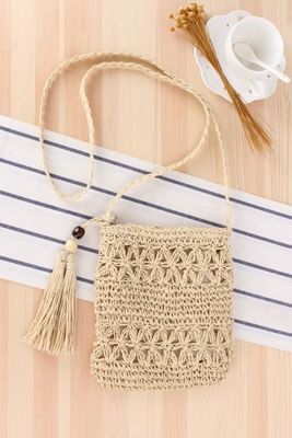 Logotipo personalizado aceito Sacos de palha crossbody de balde de madeira de palha para praia de verão