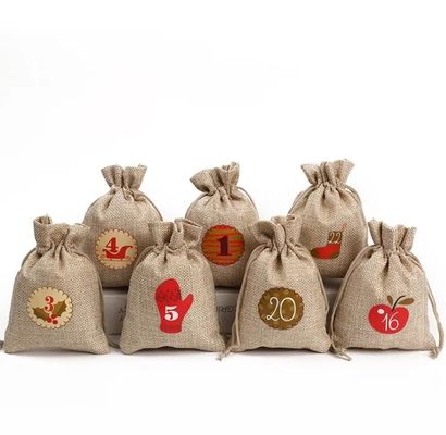 Bolsas de presente de Natal Bolsas personalizadas de jute de cores para presentes e favores de festa