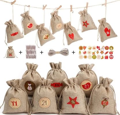 Bolsas de presente de Natal Bolsas personalizadas de jute de cores para presentes e favores de festa