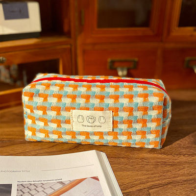Bolsas de maquiagem de marca privada com impressão verificada Bolsa cosmética de viagem de poliéster reciclado