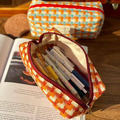 Bolsas de maquiagem de marca privada com impressão verificada Bolsa cosmética de viagem de poliéster reciclado